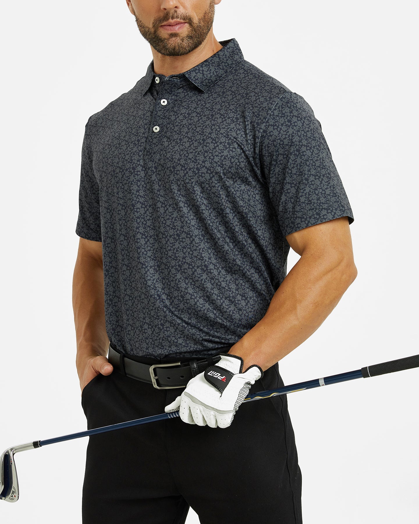 Men's black simple golf polo shirt