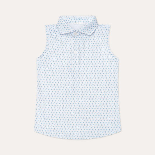 Kids' Light Blue Golf Icon Print Sleeveless Performance Polo