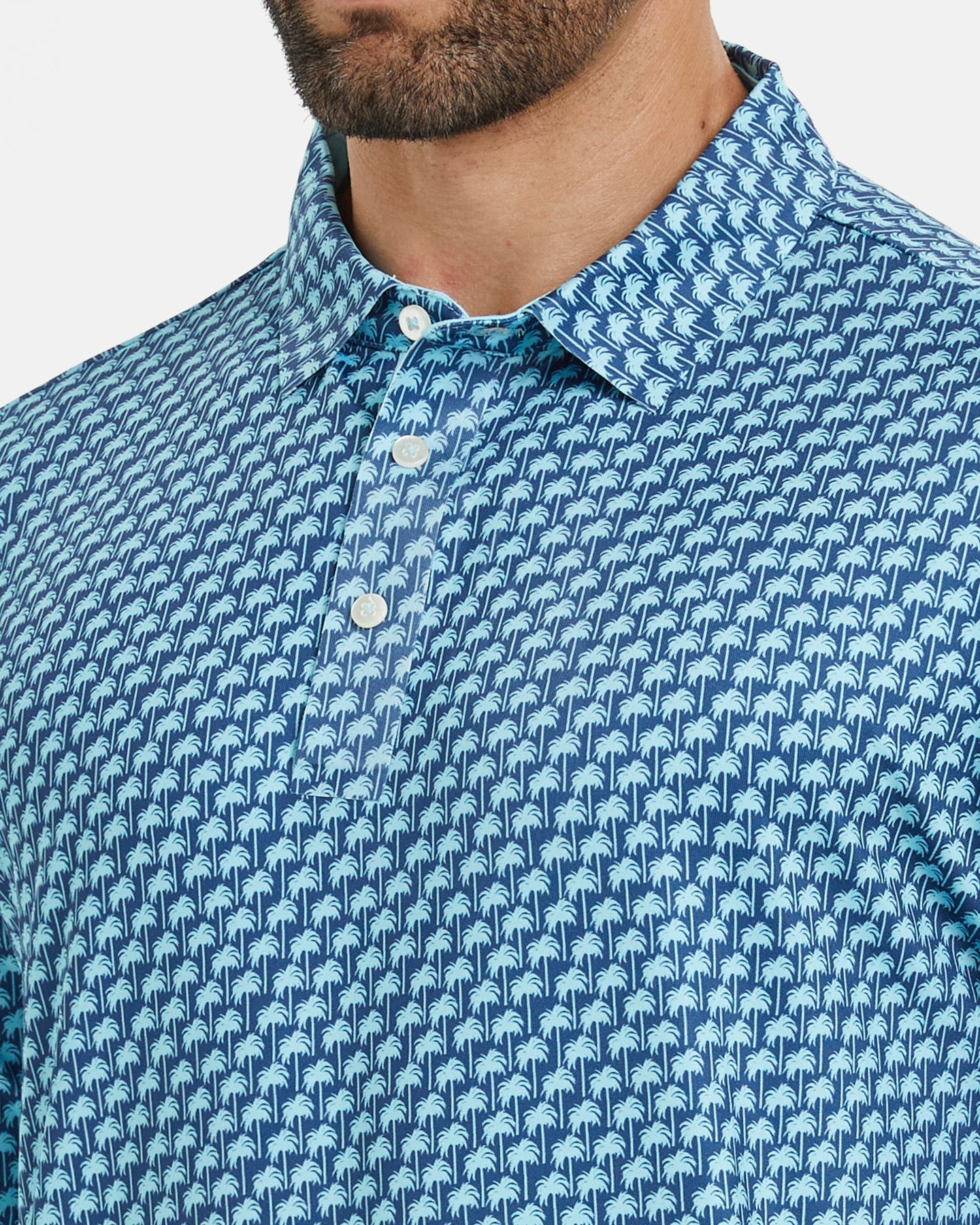 Men's blue Hawaii coconut tree-patterned golf polo shirt
