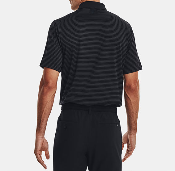 Men's striped black golf polo shirt