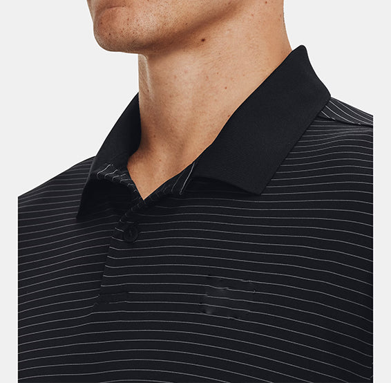 Men's striped black golf polo shirt