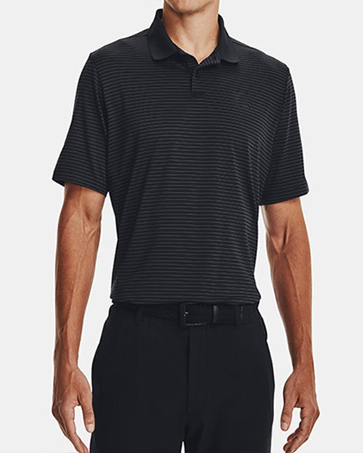Men's striped black golf polo shirt