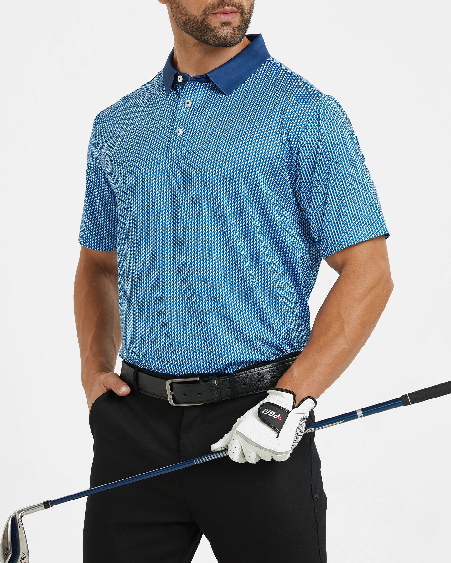 Men's blue golf polo shirt