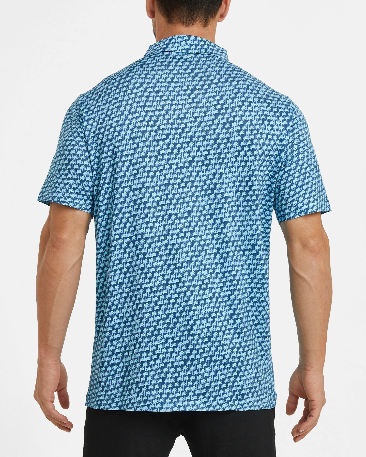 Men's blue Hawaii coconut tree-patterned golf polo shirt