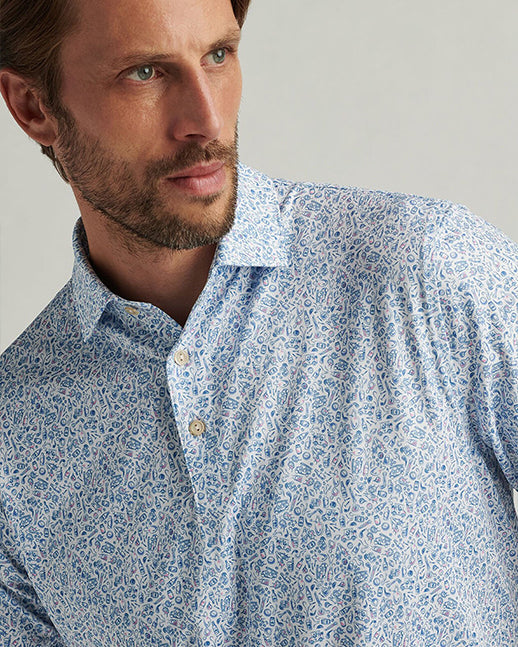 Men's light blue celebration printed golf polo shirts