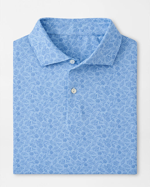 Men's blue leaf-printed golf polo shirt