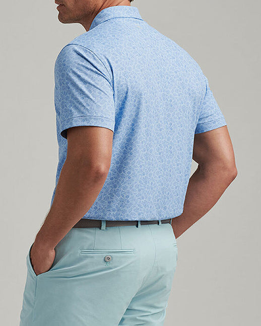 Men's blue leaf-printed golf polo shirt