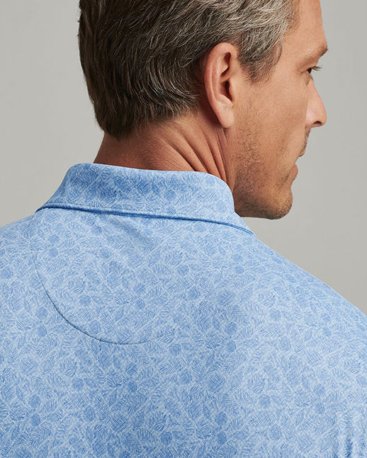 Men's blue leaf-printed golf polo shirt