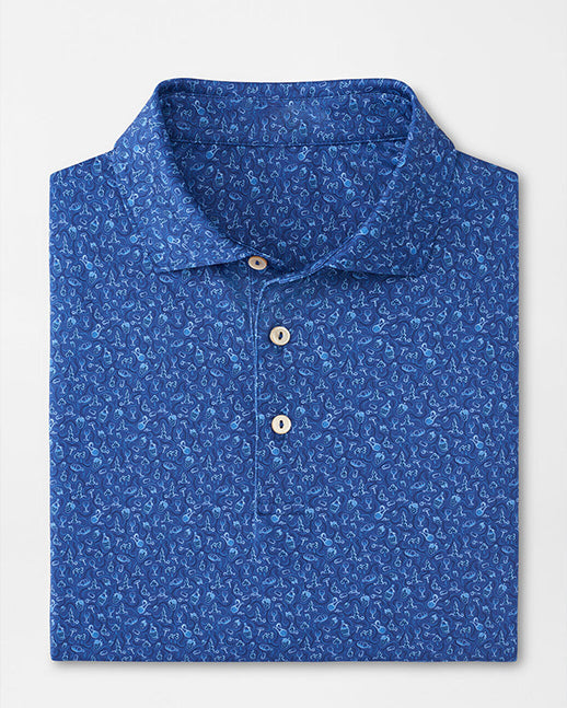 Men's dark blue wine glass-printed golf polo shirt