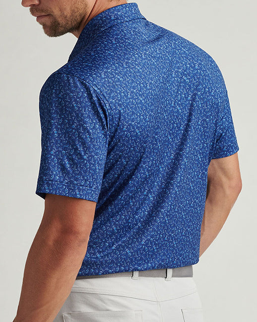 Men's dark blue wine glass-printed golf polo shirt