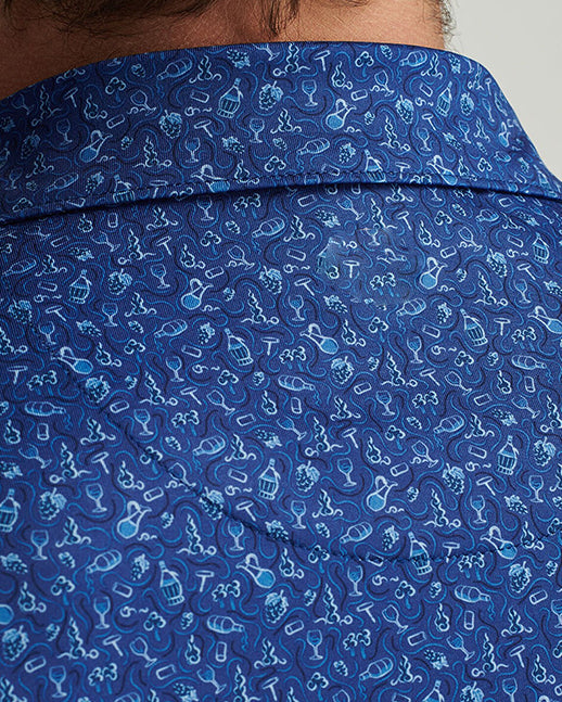Men's dark blue wine glass-printed golf polo shirt