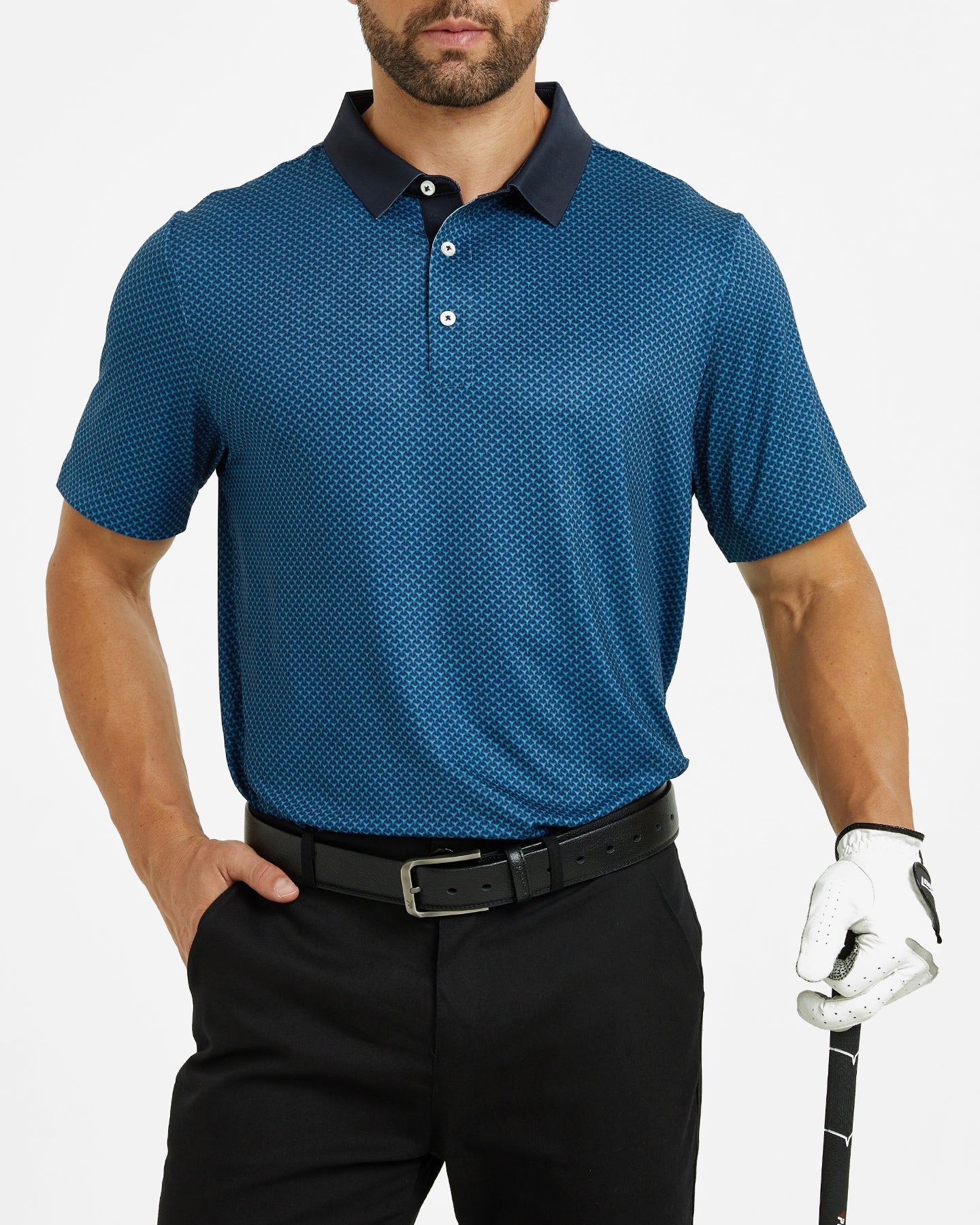 Men's light luxury dark blue golf polo shirt