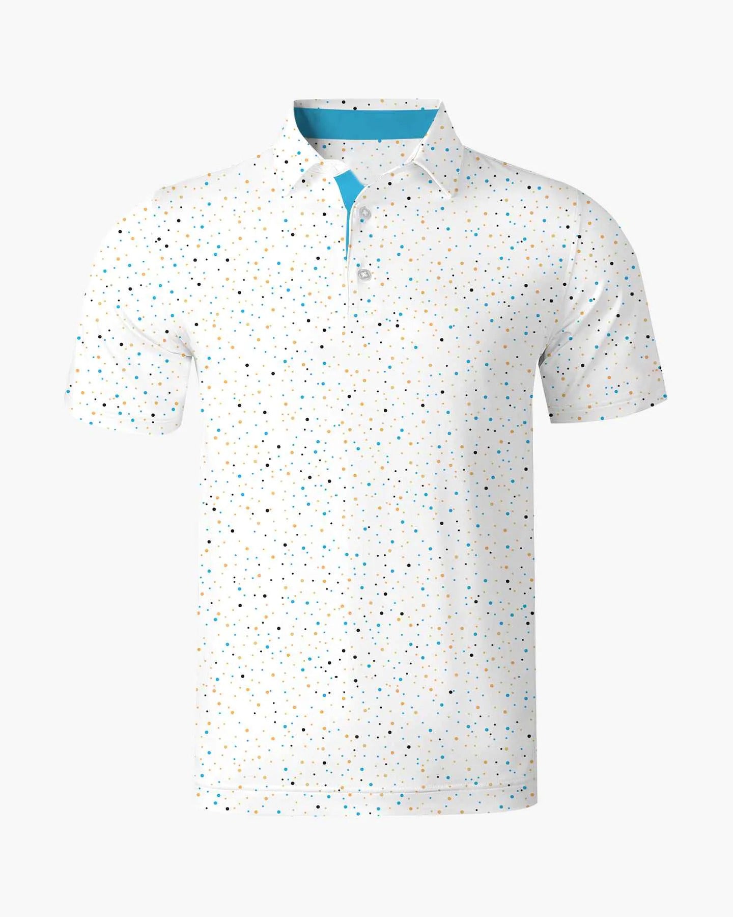 Men's golf polo shirt with colorful dot patterns