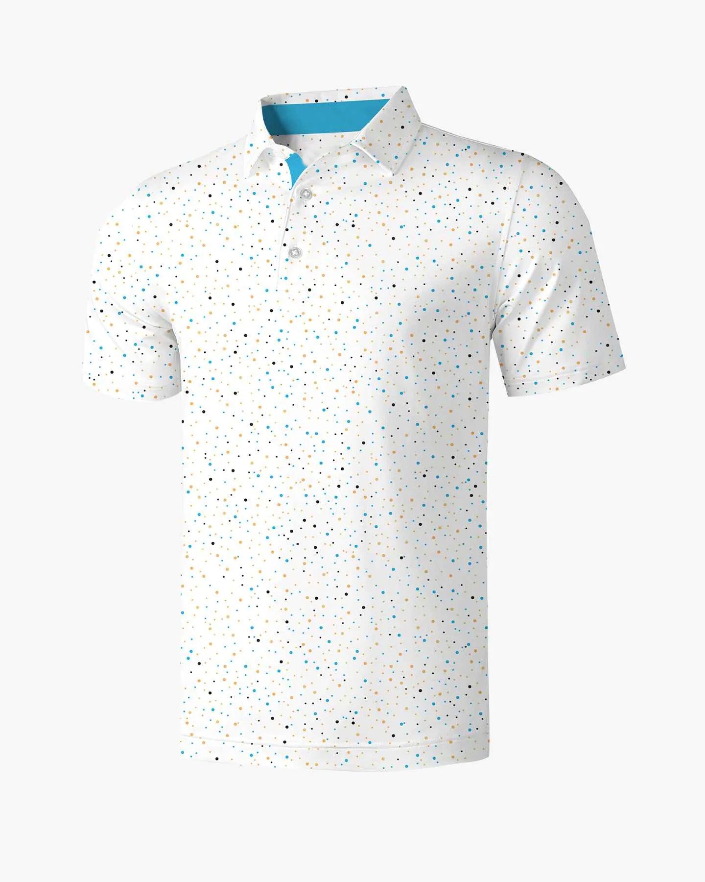 Men's golf polo shirt with colorful dot patterns