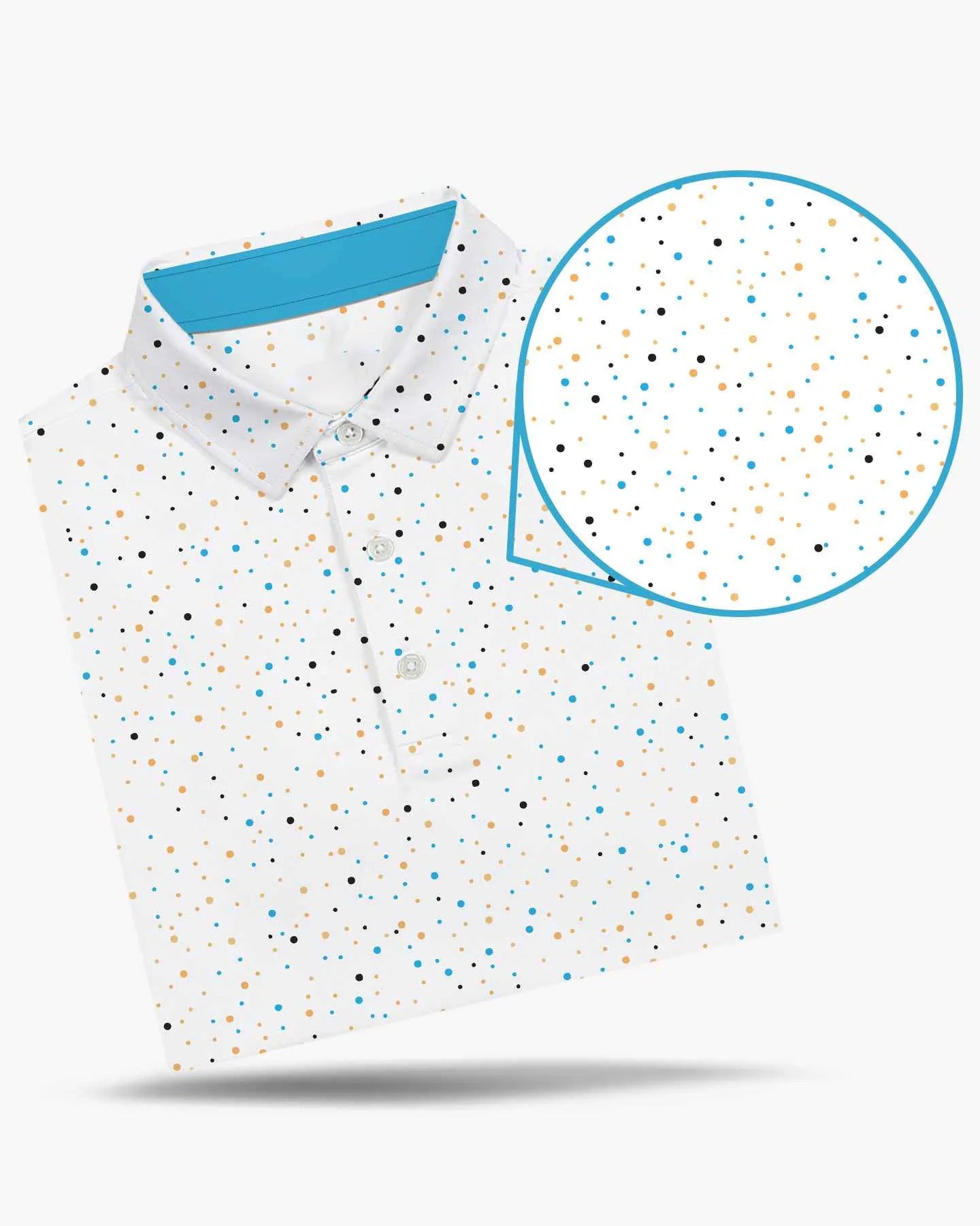 Men's golf polo shirt with colorful dot patterns