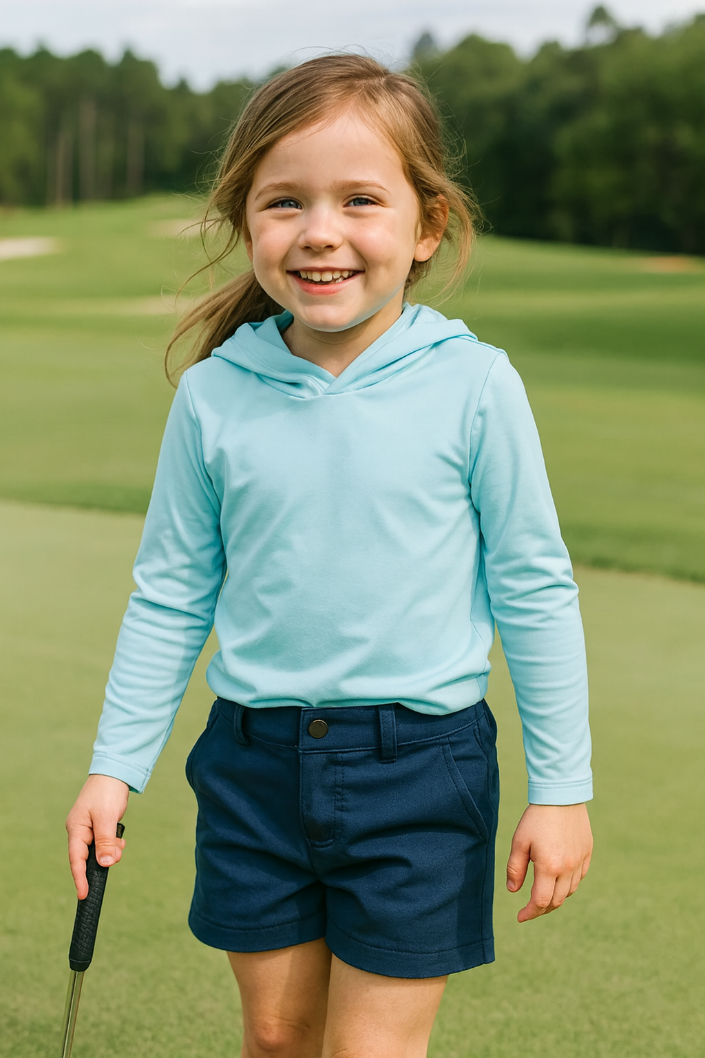 Kids' Light Blue Performance Hooded Long-Sleeve Top