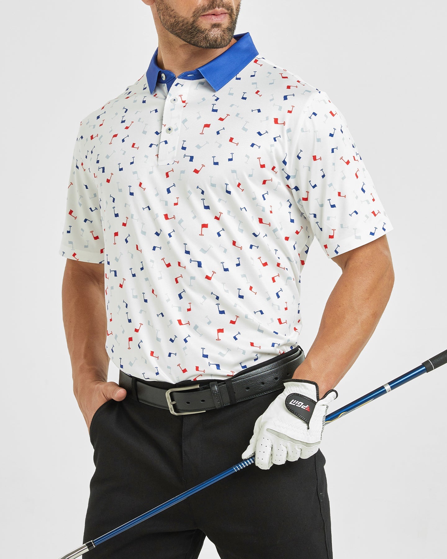Men's golf polo shirt with flag printed patterns
