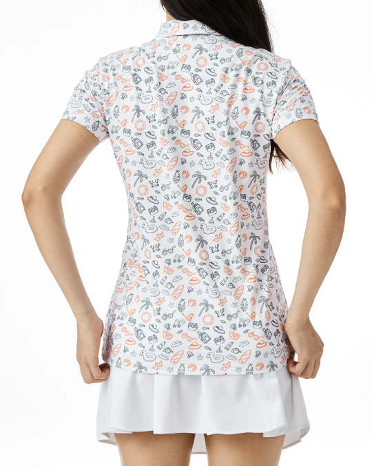 Women's Tropical Shell & Palm Print Performance Polo Shirt