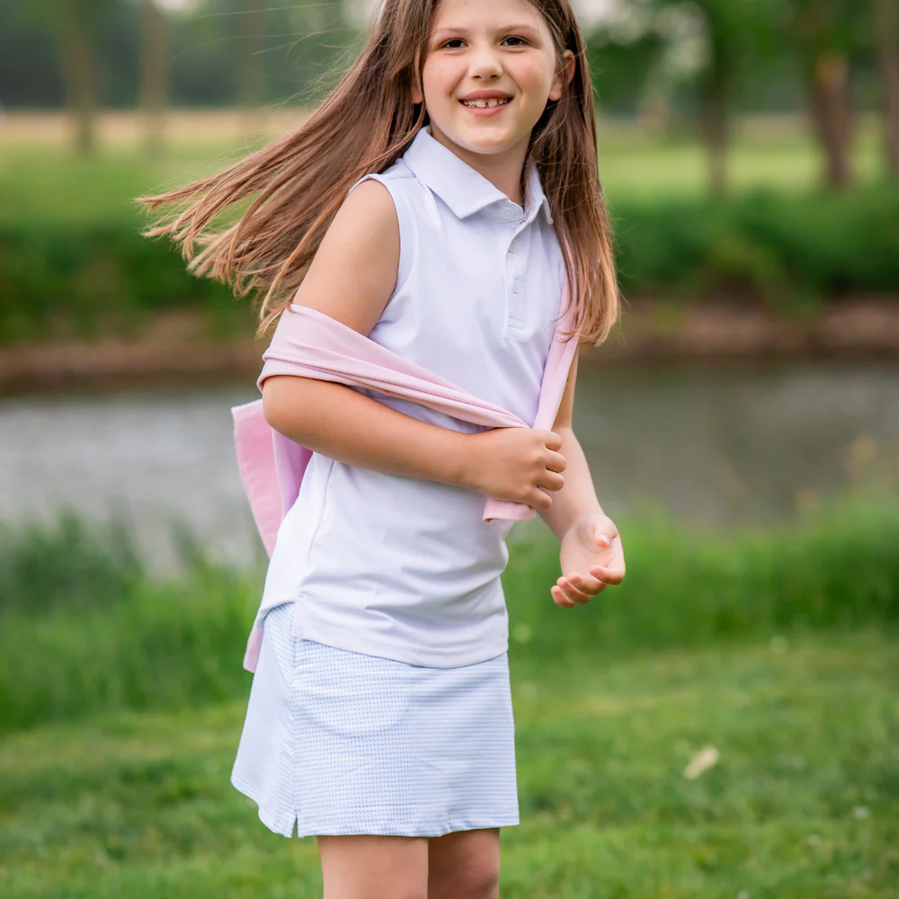 Girls' Light Blue Mini Check Performance Golf Skort