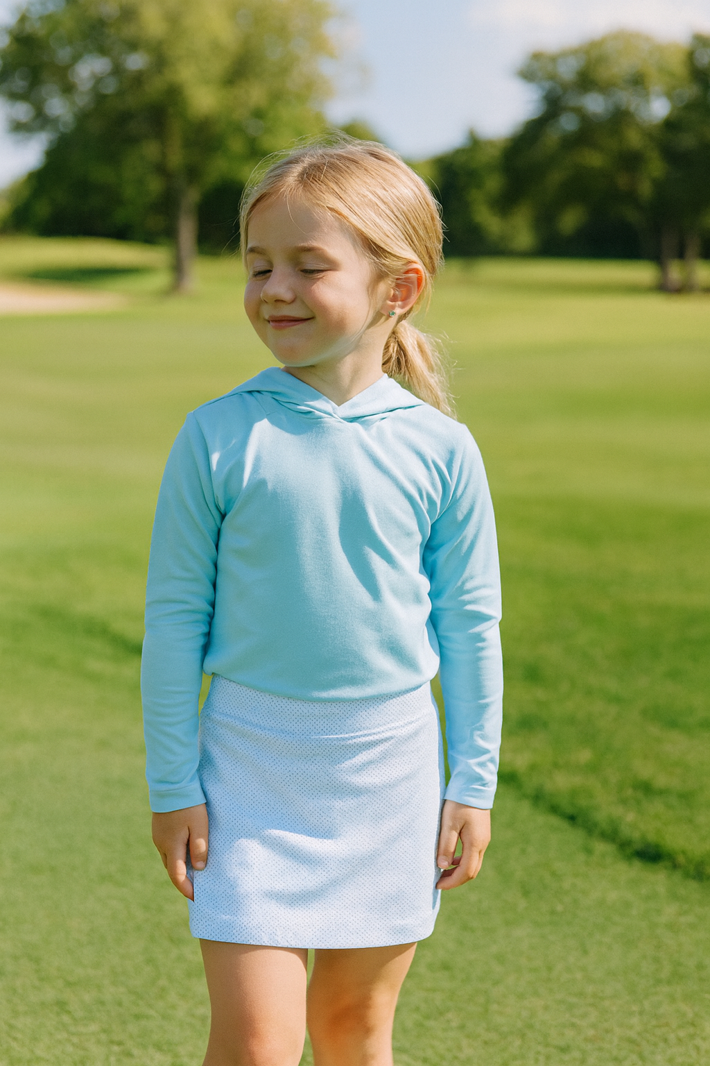Girls' Light Blue Mini Pattern Performance Golf Skort