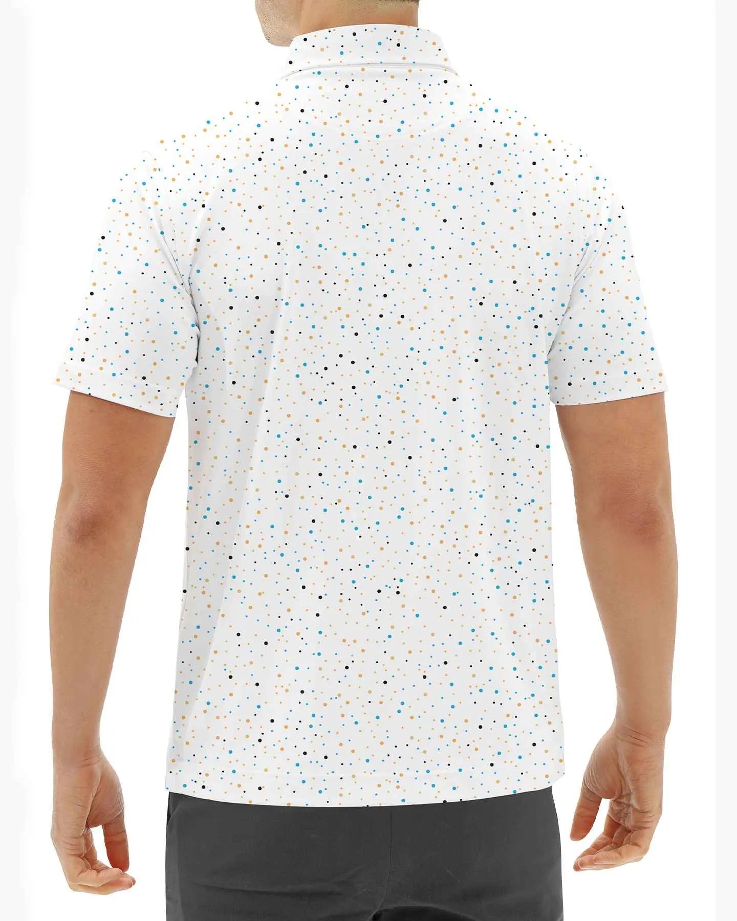 Men's golf polo shirt with colorful dot patterns