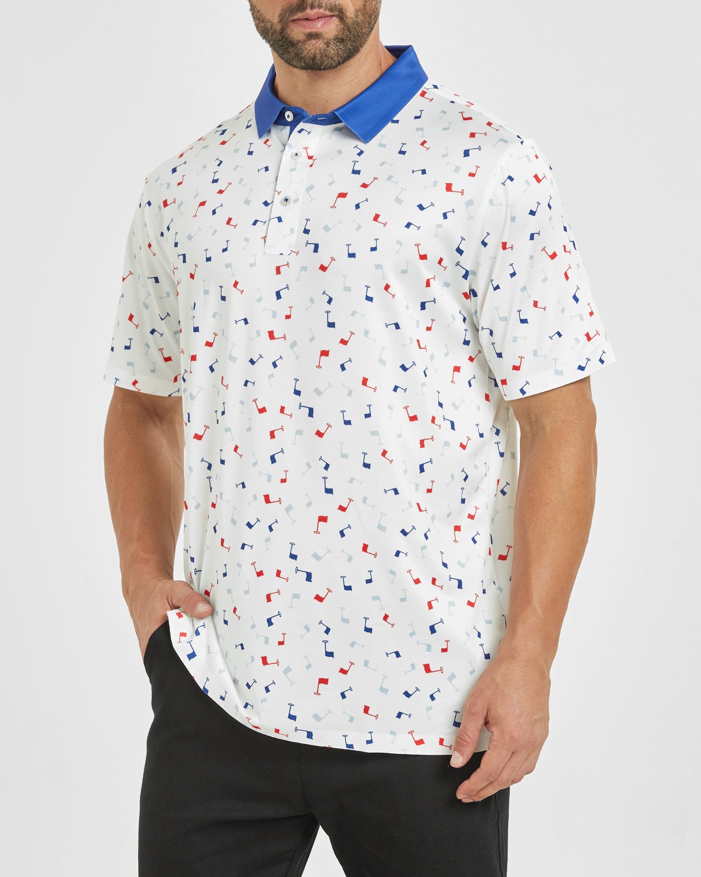 Men's golf polo shirt with flag printed patterns