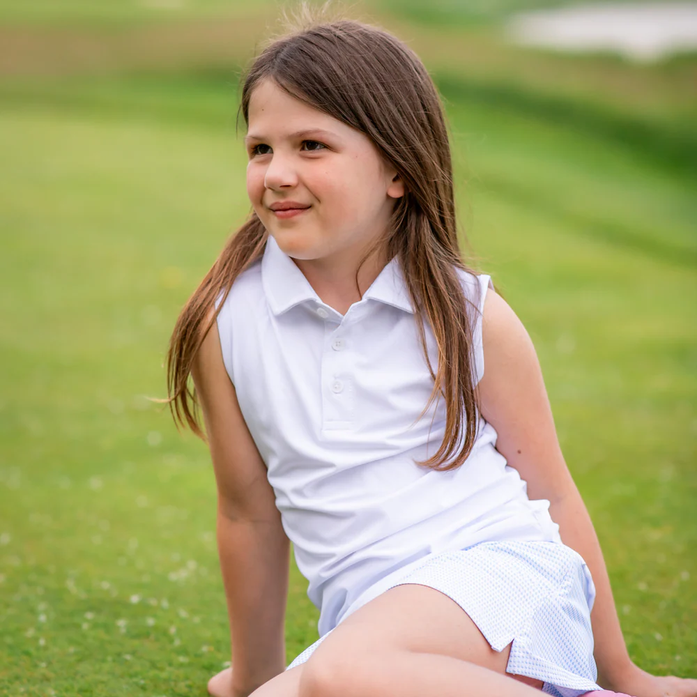 Girls' Light Blue Mini Check Performance Golf Skort