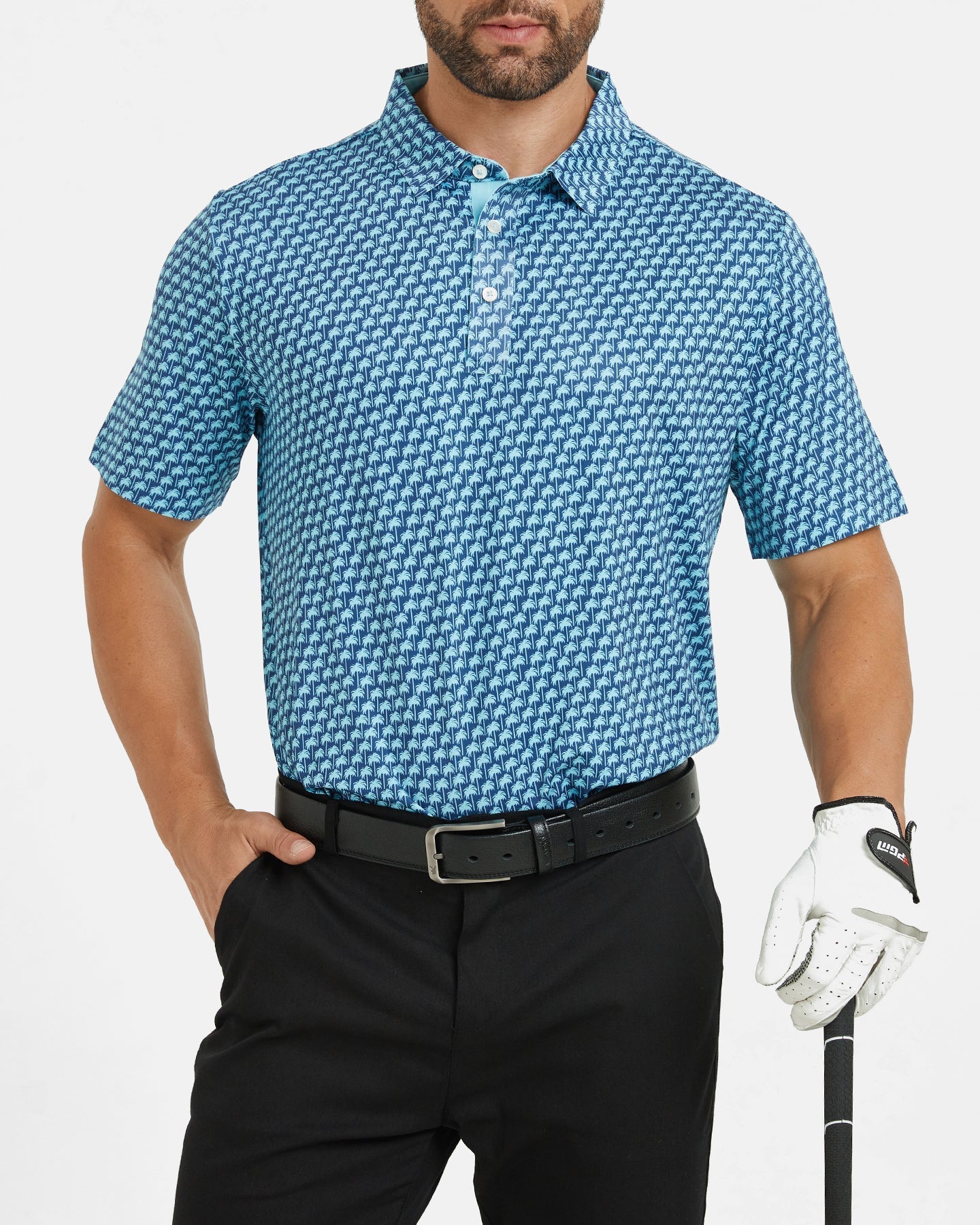 Men's blue Hawaii coconut tree-patterned golf polo shirt