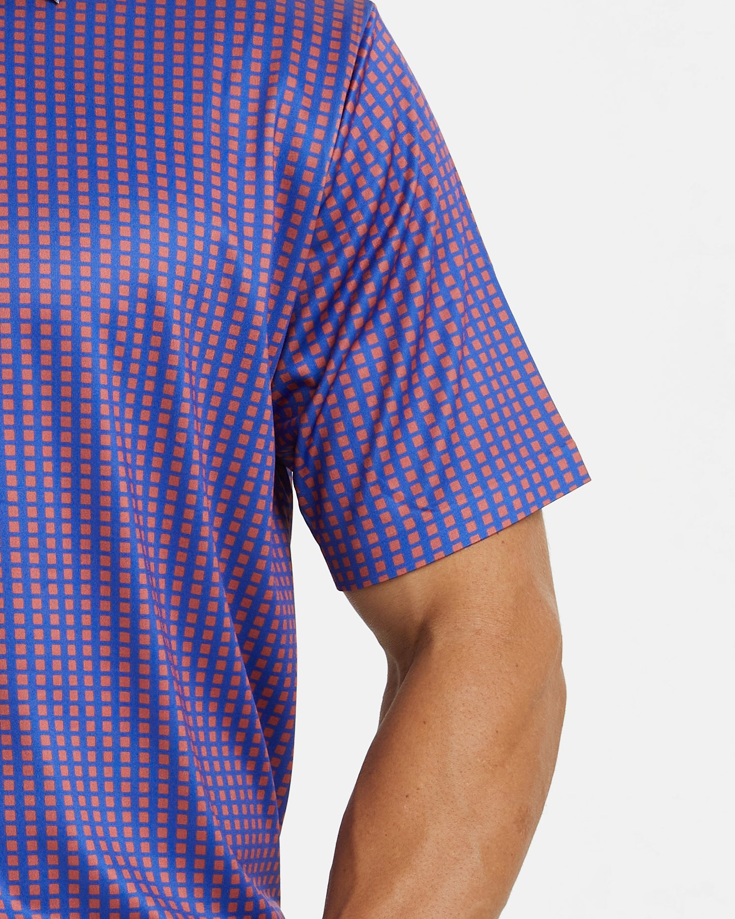 Men's purple square-patterned golf polo shirt