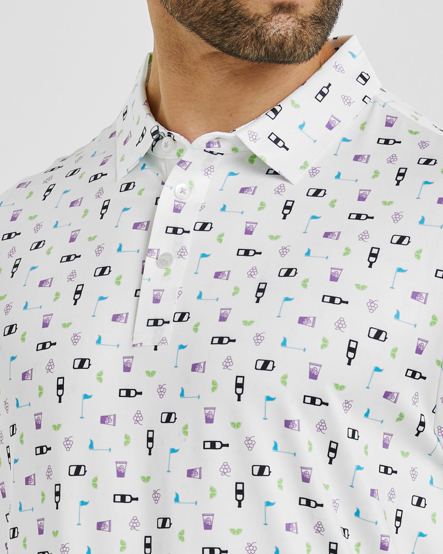 Men's white celebration print golf polo shirt
