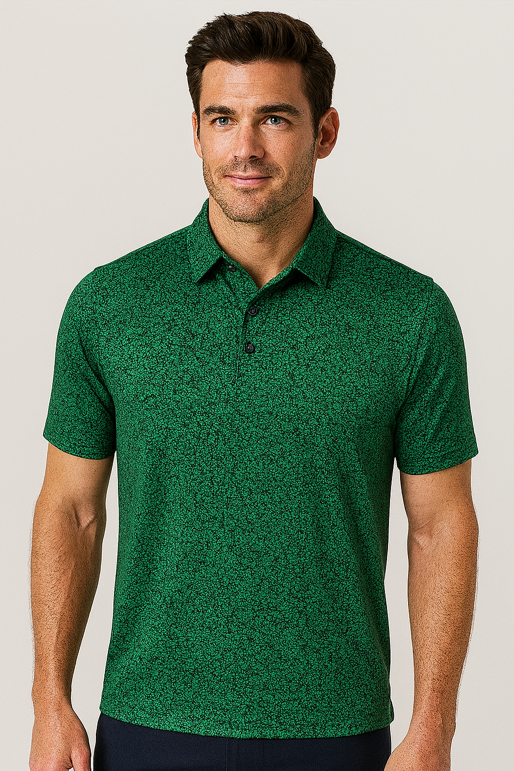 Men's Floral Golf Polo Shirt - Green with Floral Print