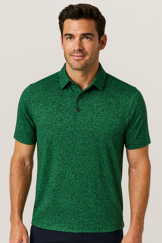 Men's Floral Golf Polo Shirt - Green with Floral Print