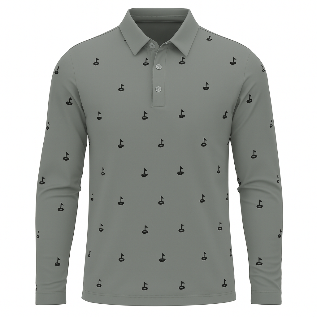 Men's Golf Flag Print Long-Sleeve Performance Polo Shirt