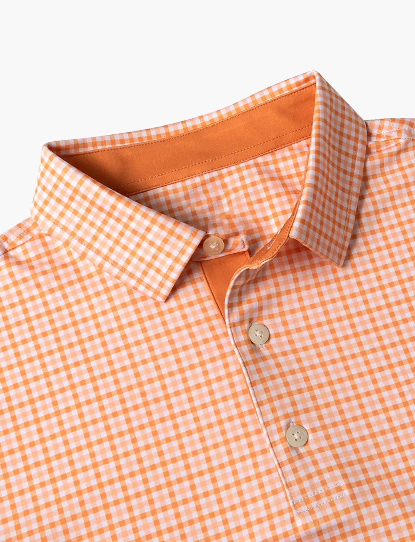 Men's orange checked patterned golf polo shirt