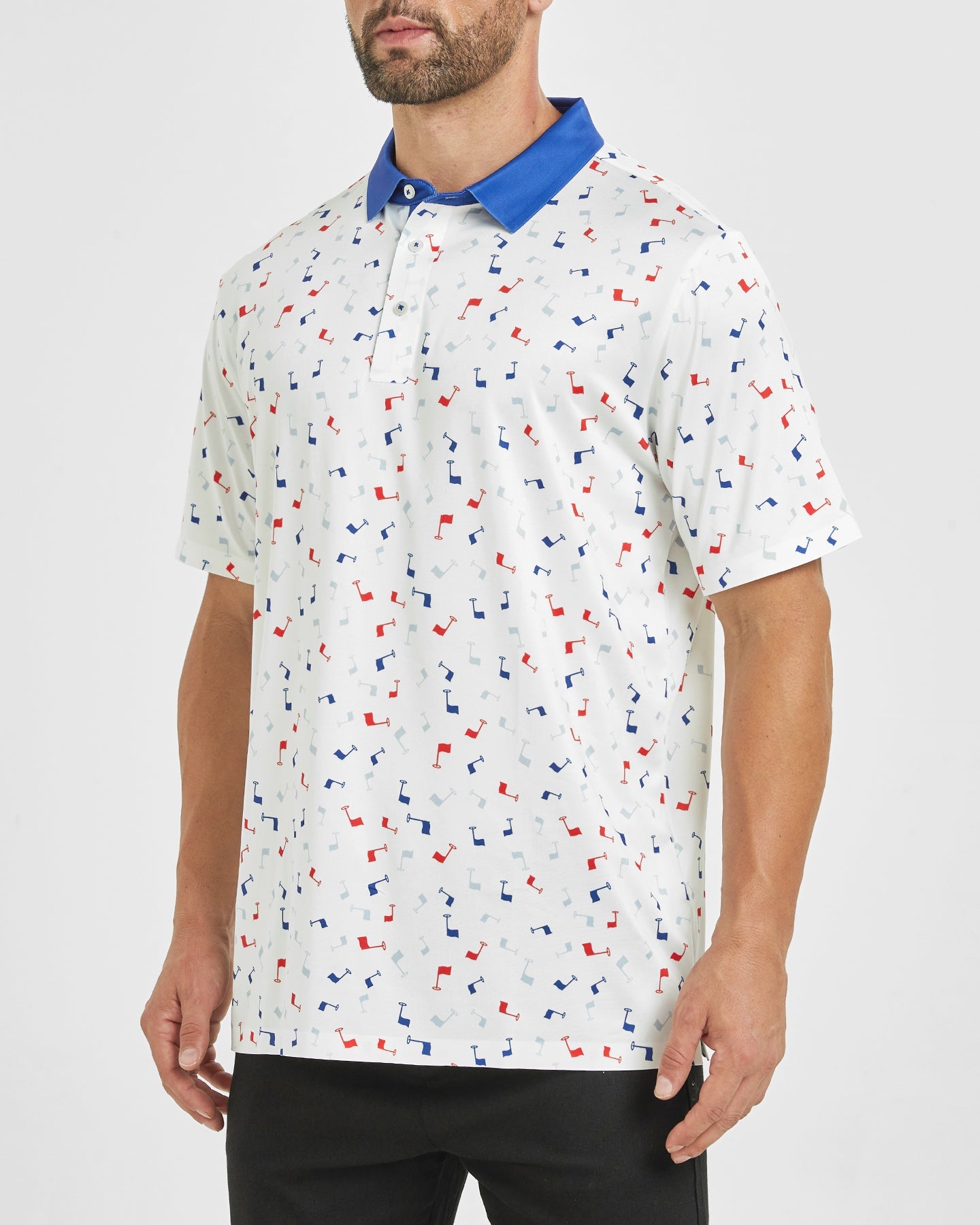 Men's golf polo shirt with flag printed patterns