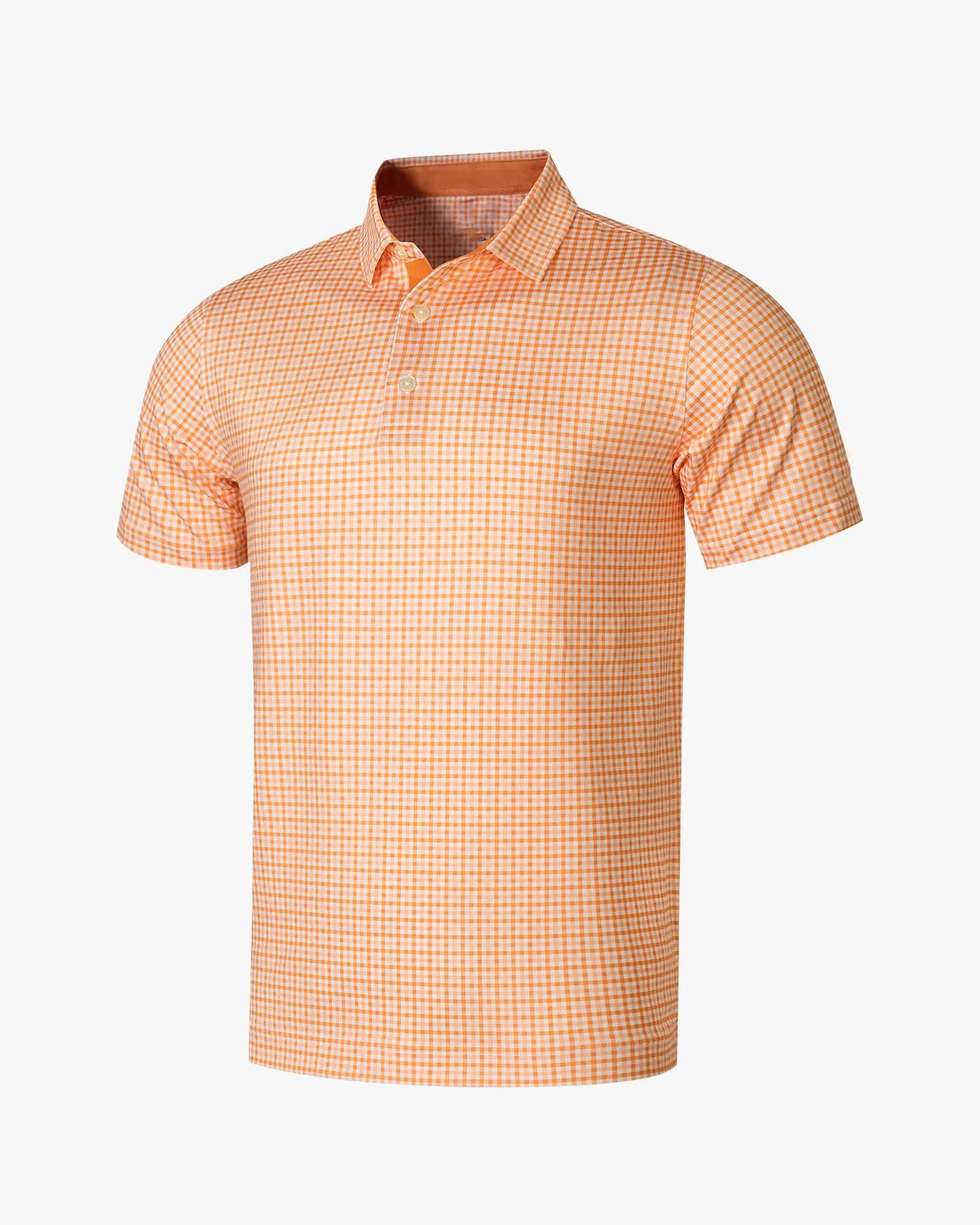 Men's orange checked patterned golf polo shirt