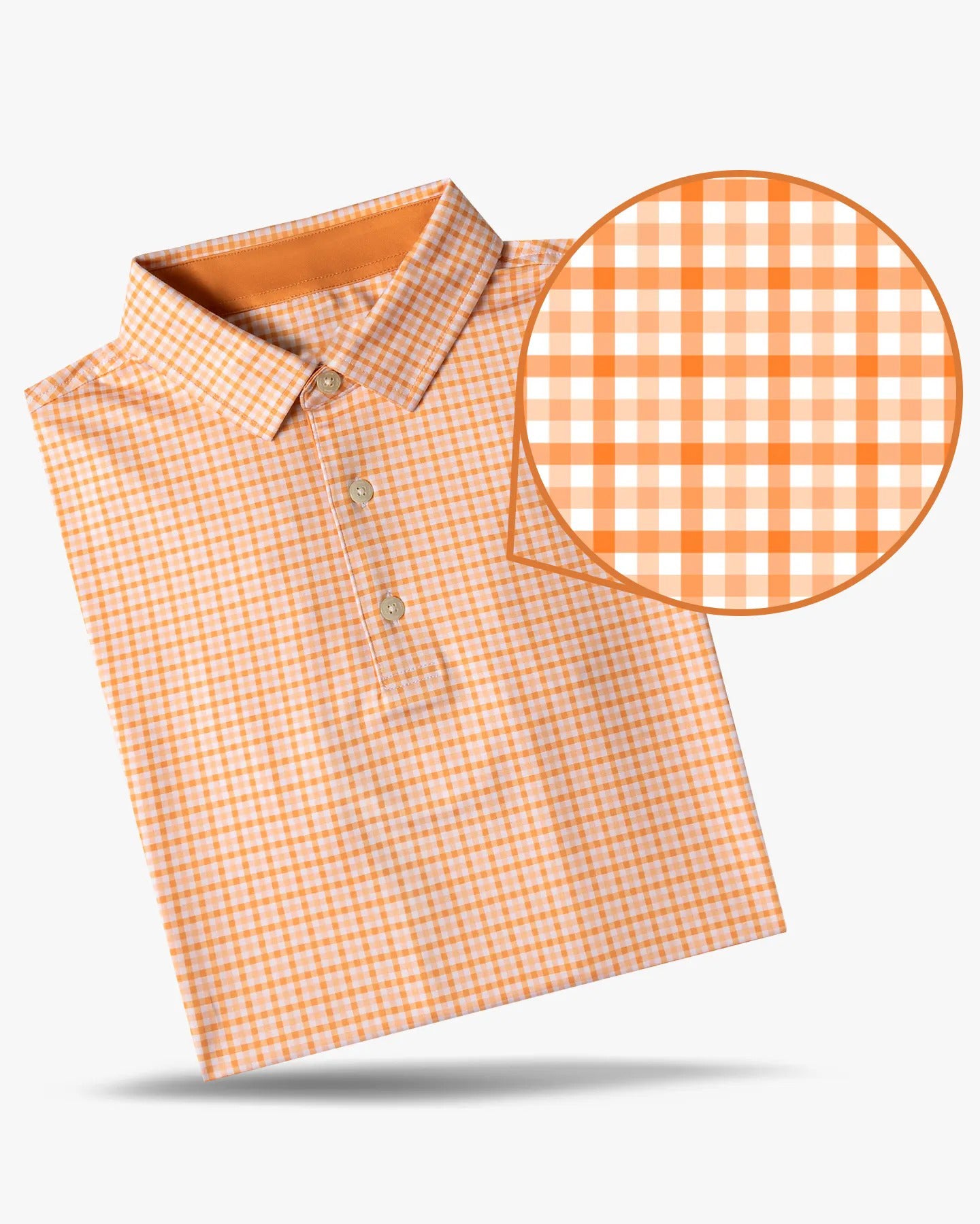 Men's orange checked patterned golf polo shirt