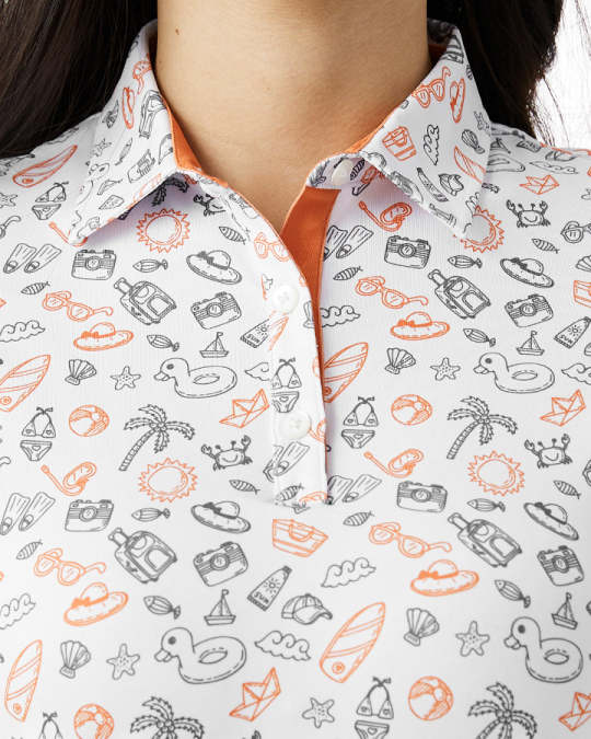 Women's Tropical Shell & Palm Print Performance Polo Shirt