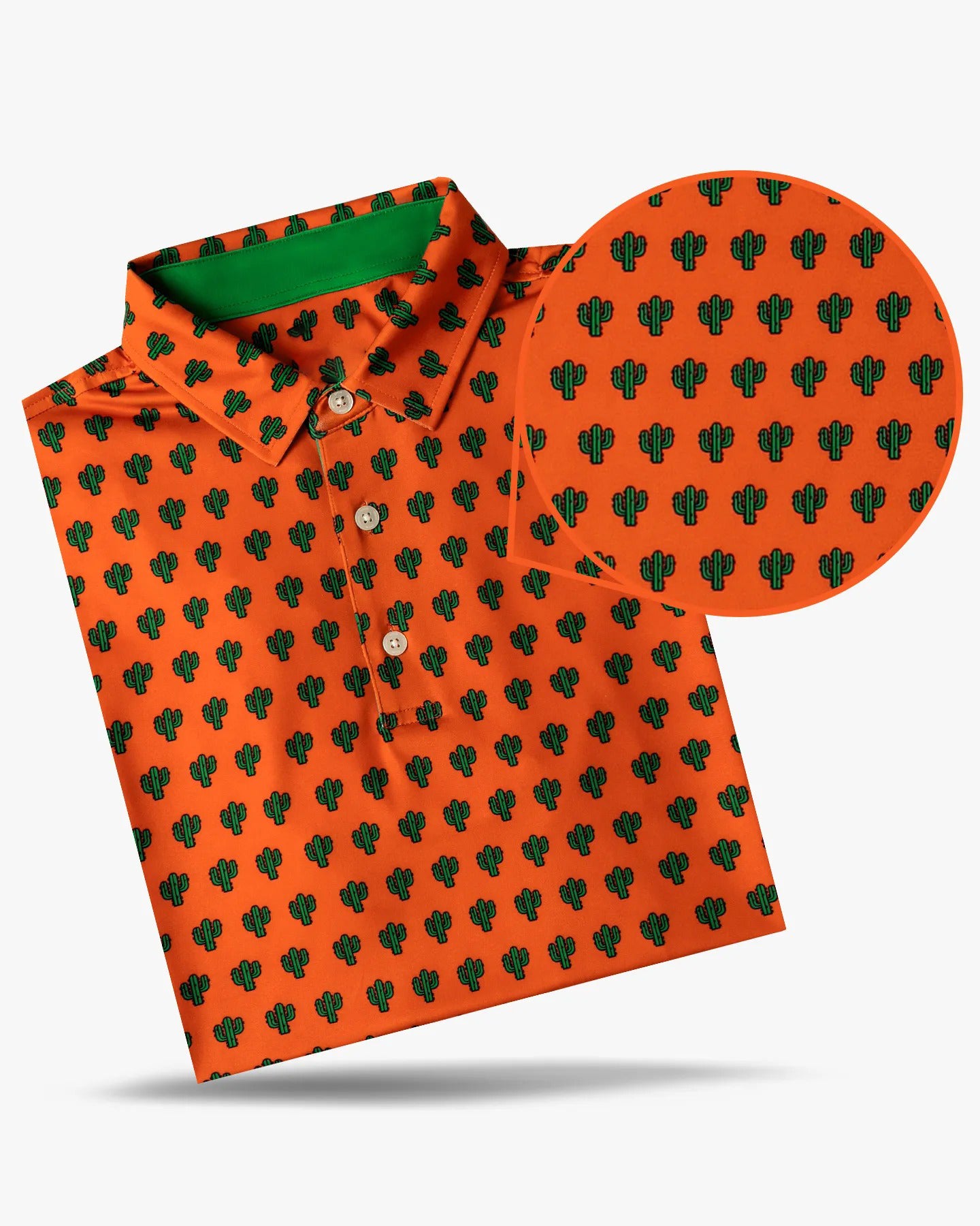 Men’s orange cactus print golf polo shirt