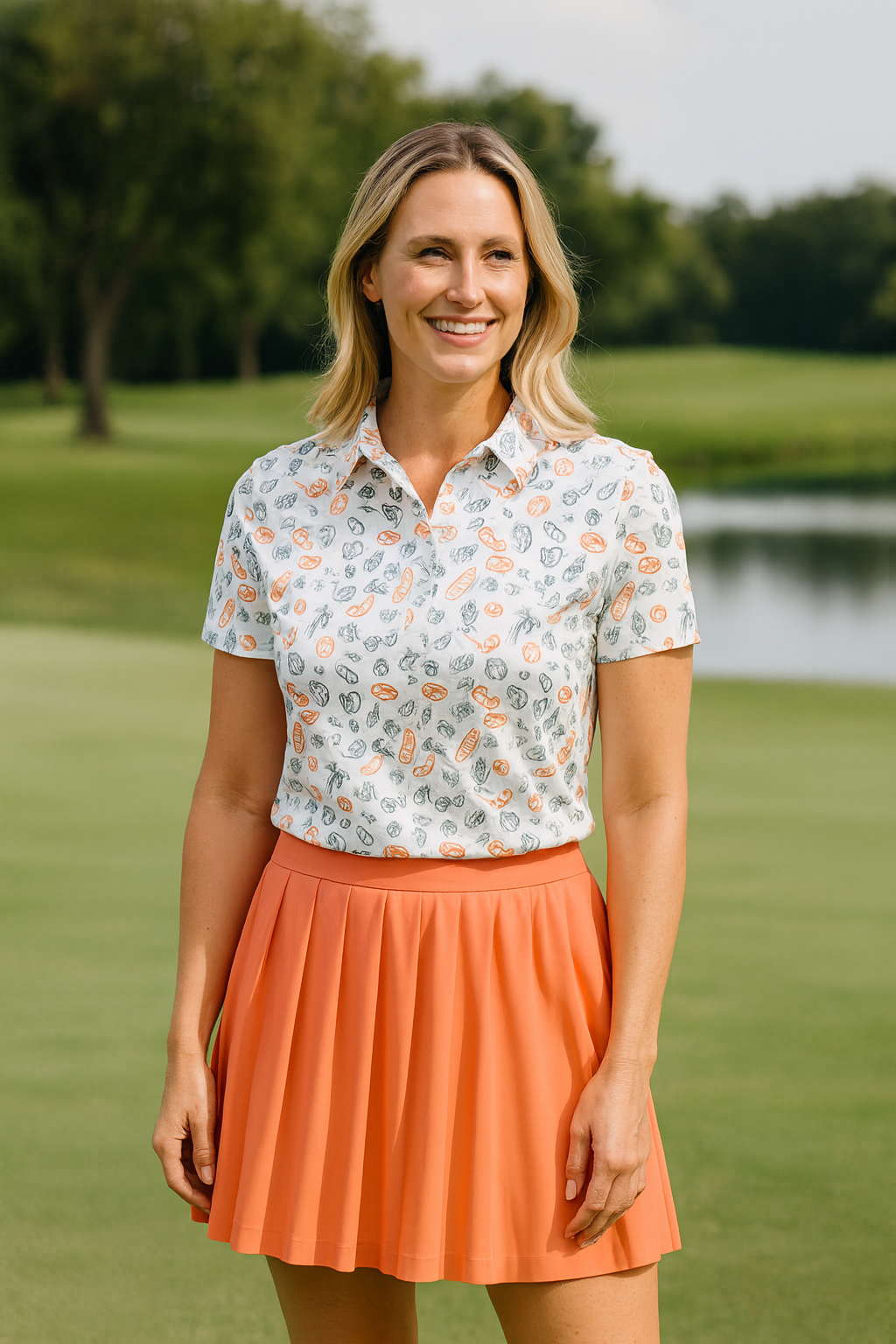 Women's Tropical Shell & Palm Print Performance Polo Shirt