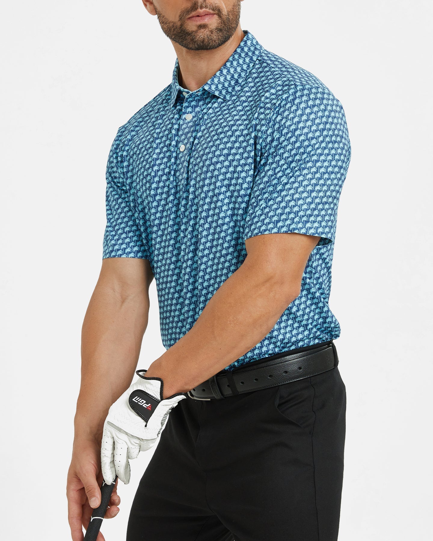Men's blue Hawaii coconut tree-patterned golf polo shirt