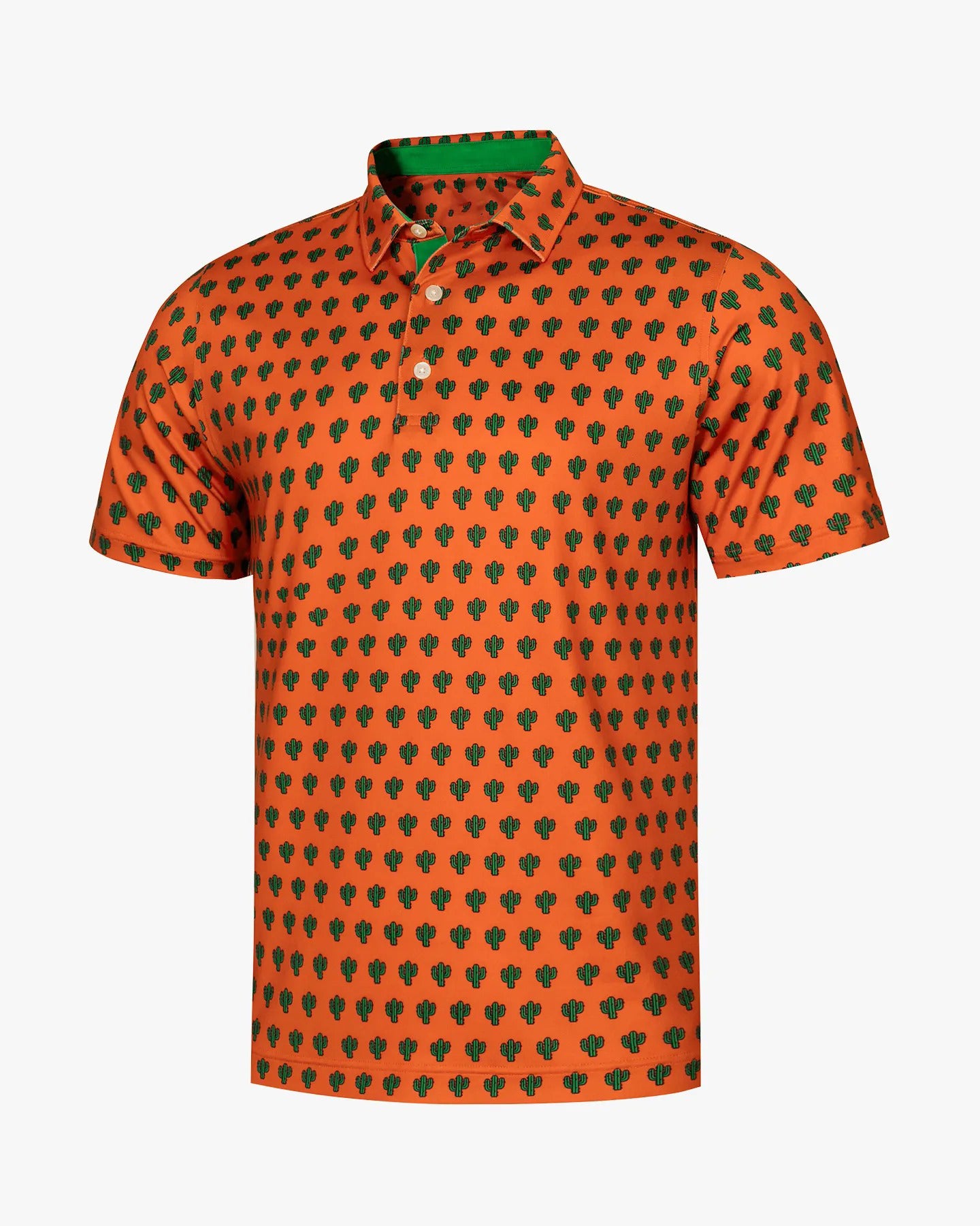 Men’s orange cactus print golf polo shirt