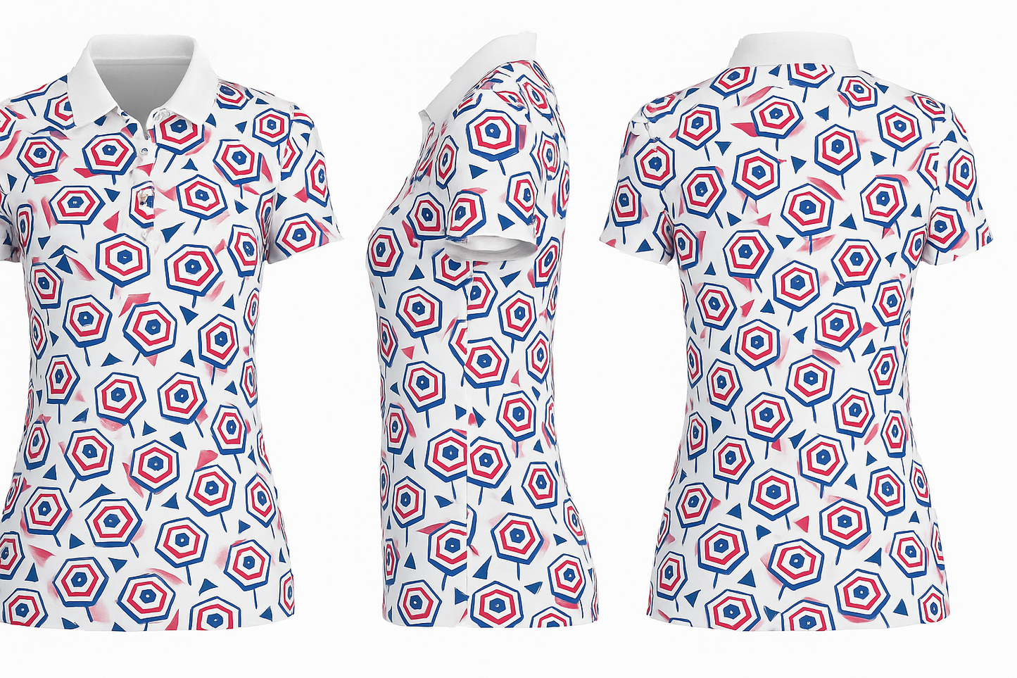 Women's Red, White & Blue Umbrella Print Performance Polo Shirt