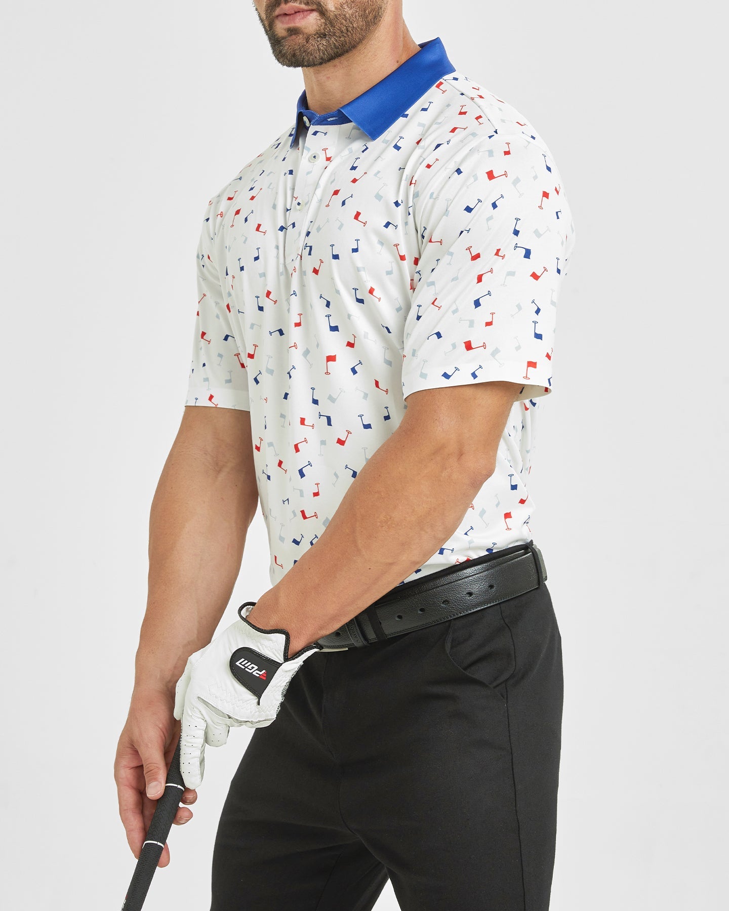 Men's golf polo shirt with flag printed patterns