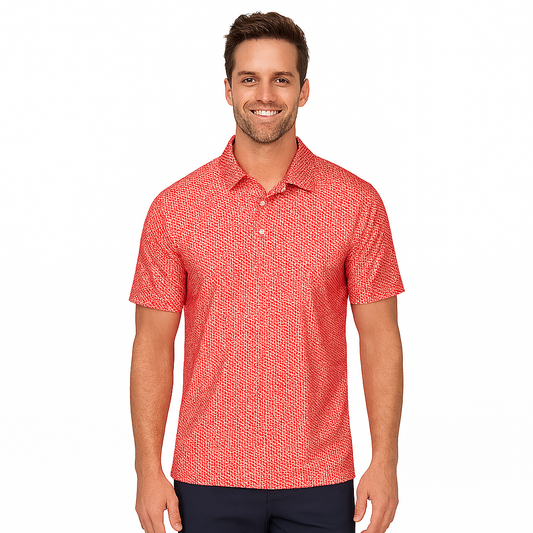 Red Houndstooth Polo Shirt - Slim Fit Antimicrobial Quick Dry Style