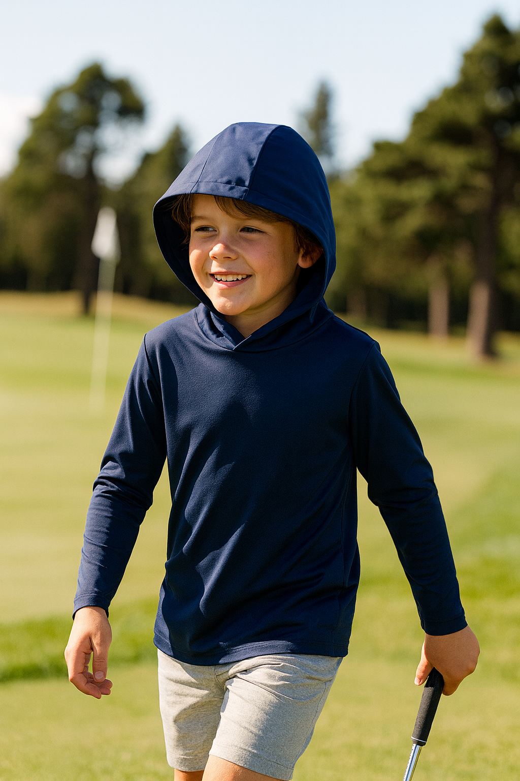 Kids' Navy Performance Hooded Long-Sleeve Top