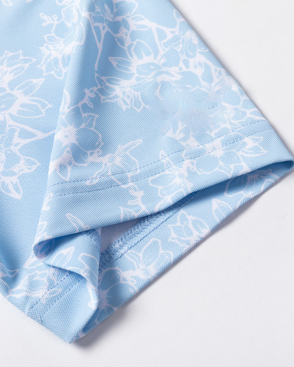 Sky blue men's floral golf polo shirt