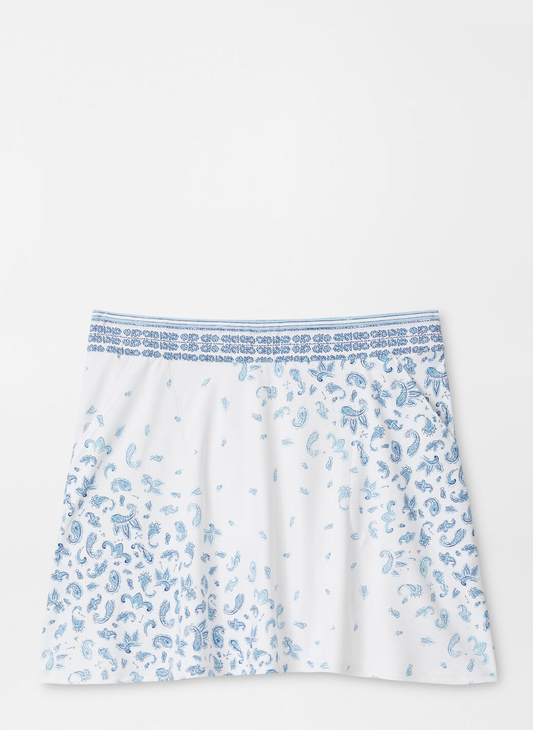 Blue Paisley Print Performance Flare Skirt