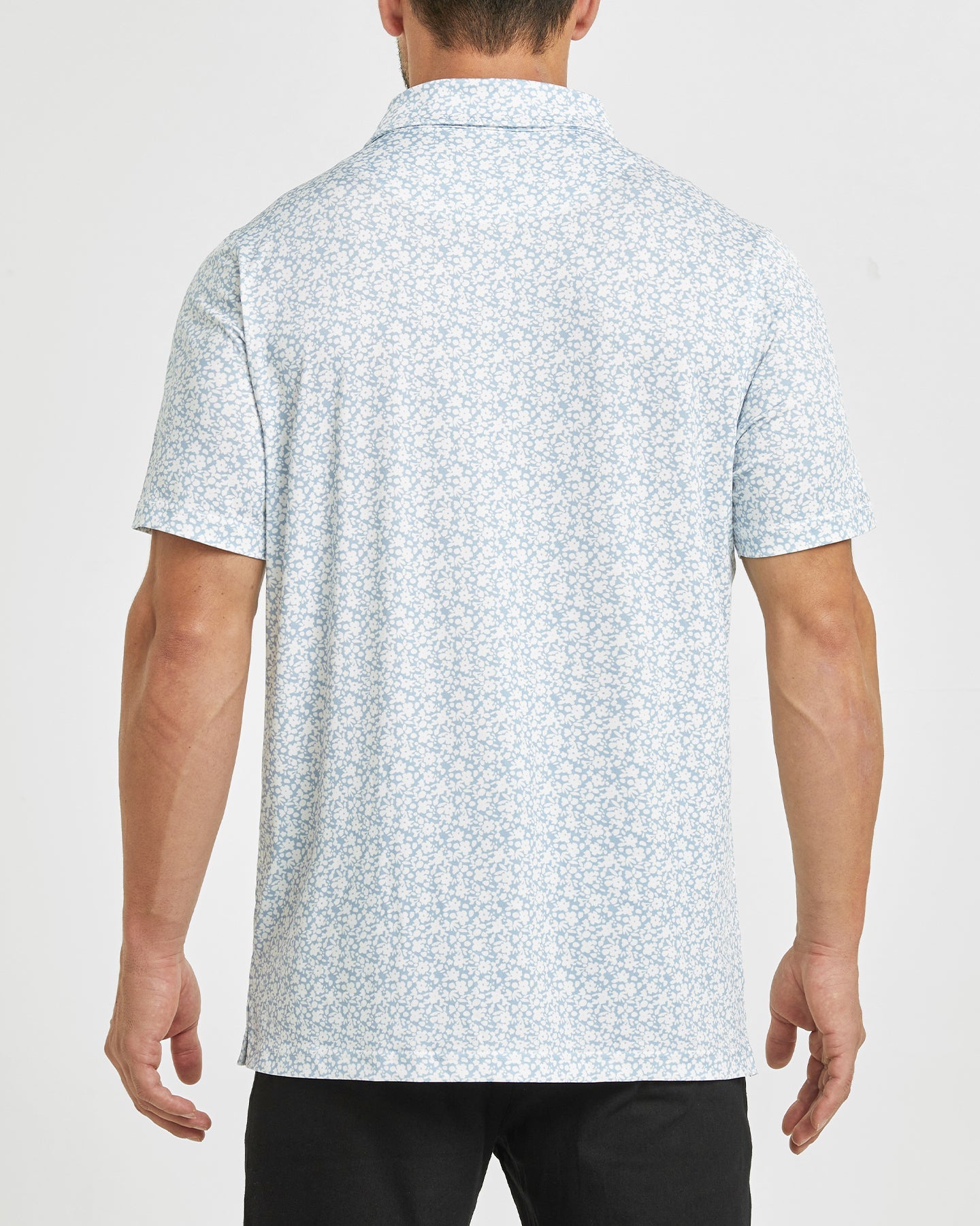 Men's golf polo shirt with white flower prints
