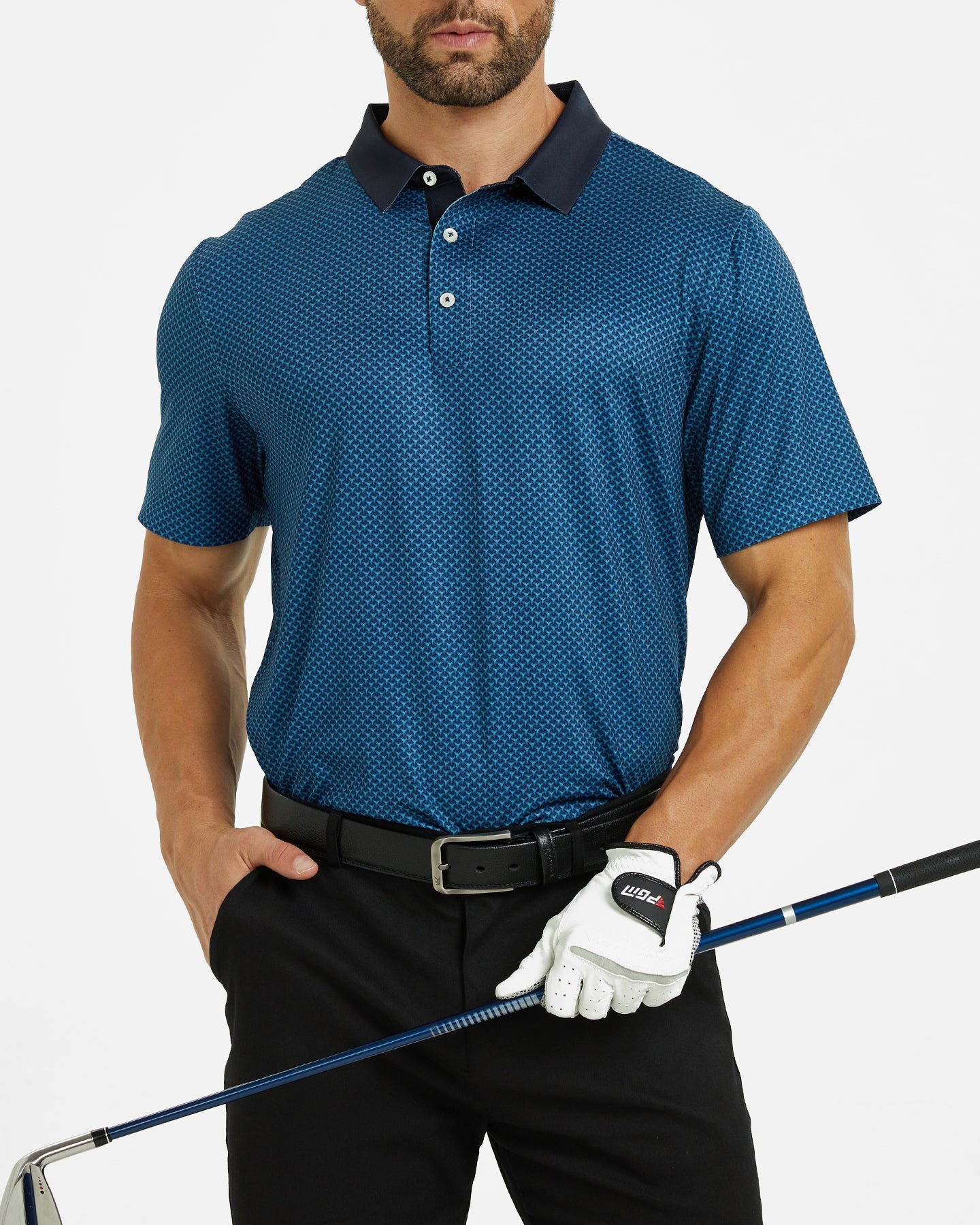 Men's light luxury dark blue golf polo shirt